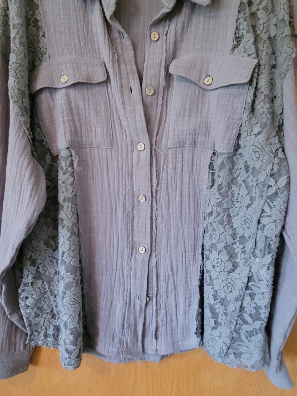 BKE Lavender Gray Lace-Trim Button-Down Shirt